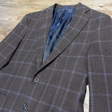 Jos A Bank 1905 Blazer Mens 39 Regular Brown Wool Slim Fit Jacket Windowpane