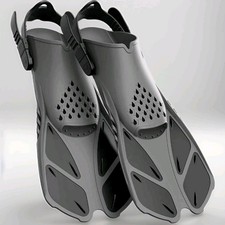 Snorkel Fins L/XL Mens 9-13 Womens 10-14 Adjustable Open Heel Travel Size Gray