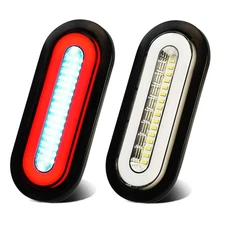 2Pcs Clear lens 6" inch Oval 52 LEDs Halo Combination White/Red Trailer light...