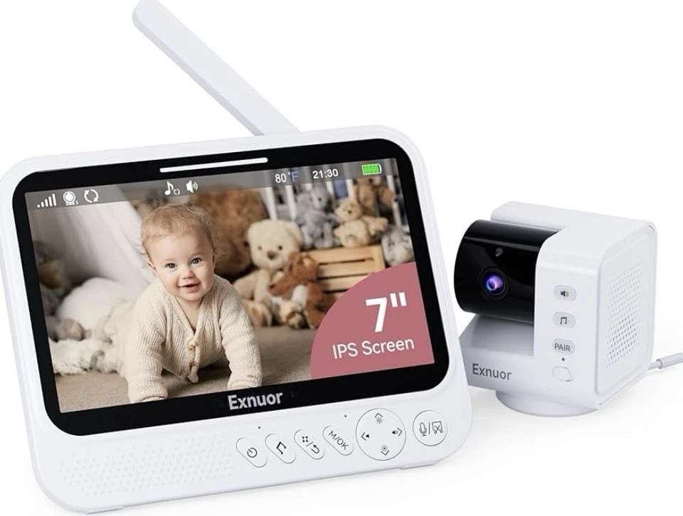 Exnuor 7" Video Baby Monitor 720P HD No WiFi 2.4GHz Privacy Camera Long Range