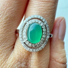925 Sterling Silver Ring Oval 7x5mm Green Natural Emerald Gemstone Zircon Gift