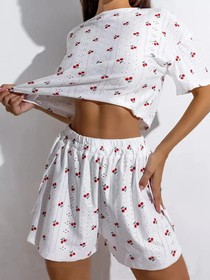 Women Pajamas Set Women's Pajamas Hollow Breathable Printing Sexy Split