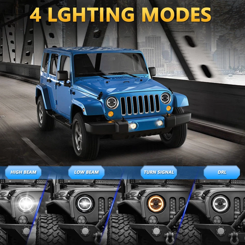 7" Round LED Headlights Halo Angel Eyes For Ford Pinto 1974 1975 1976 1977 1978 - Image 4 of 4