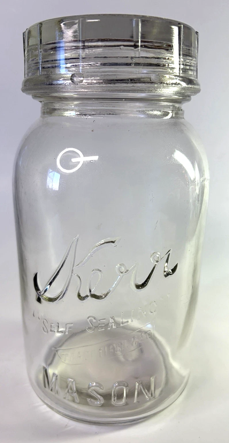 Vintage Kerr Self Sealing Narrow Mouth Mason Jar with Screw on Glass Lid READ