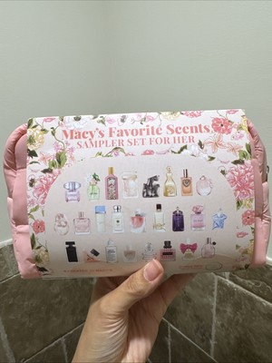 Luxury Perfume Fragrance Sampler Vial Gift Set 26 Pc Plush Pink Travel Bag New