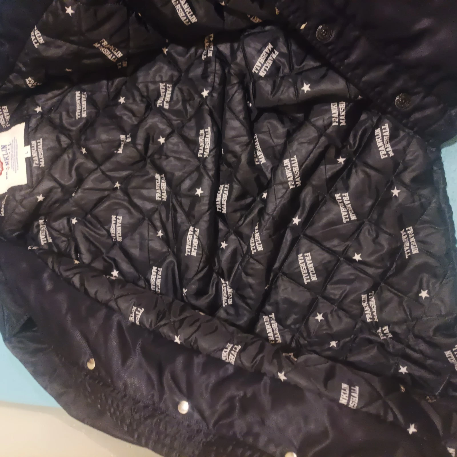 Franklin & Marshall Varsity Bomber Jacket Black Satin - Size L - Good Condition - product detail image 2