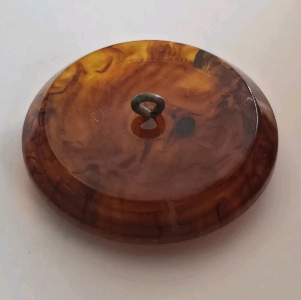 Vintage Tortoise Shell Shank Buttons Plastic 4 Pcs Brown Goldtone Center 37mm - Image 3 of 4