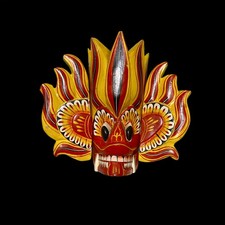 Collectible Sri Lanka Traditional Handmade Wood Wall Hanging Stunning Fire Mask