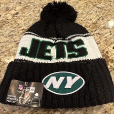 2024 NFL On Field New York NY Jets New Era Knit Beanie Hat Pom Pom Official Blck