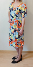 44/46  XL Stretch BPC Jerseykleid, Taillengummi, Blautöne/Orange/Gelb, neu!