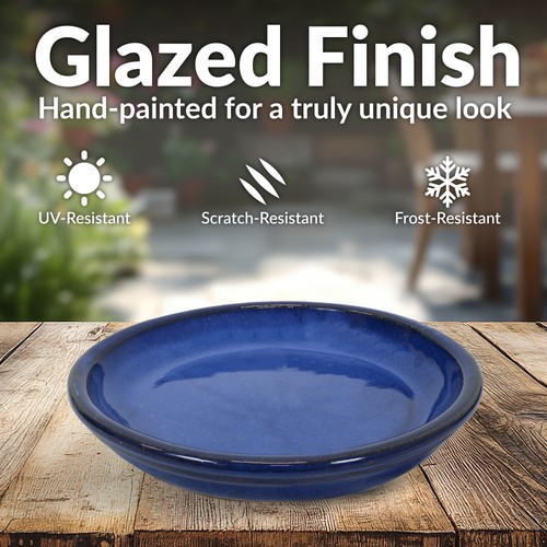 7 in Glazed Ceramic Flower Pot/Plant Saucer - Blue - Set of 2 by Sunnydaze - Picture 3 of 8