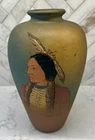Signed Weller Dickens Ware Tame Wolf Vase - Painted and Carved