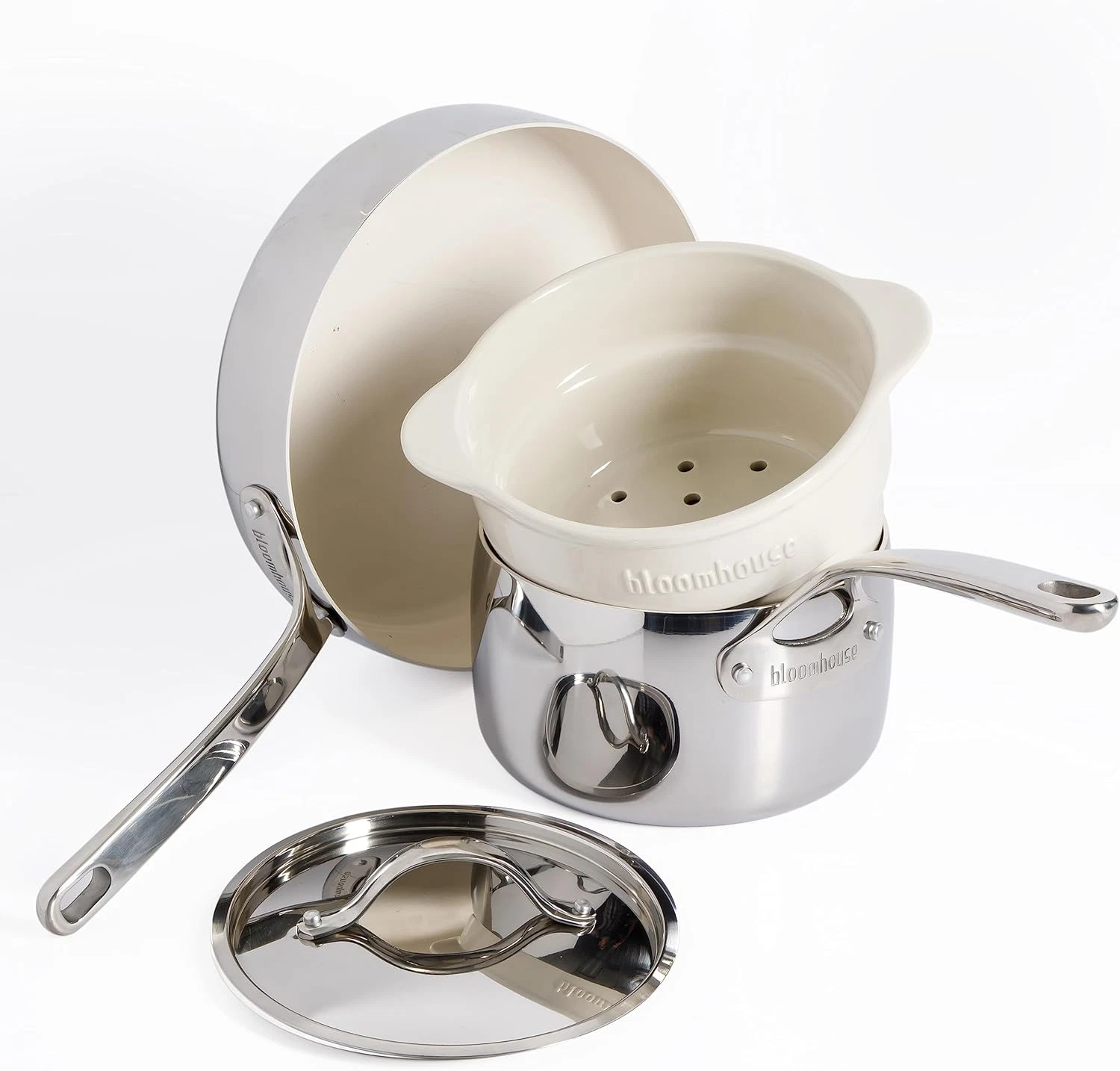 4-Piece Stainless Steel Cookware Set with Non-Stick Ceramic Interior