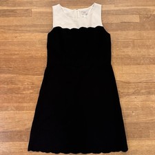 Loft black cream sleeveless scalloped hem knee length sheath dress size 10 b46