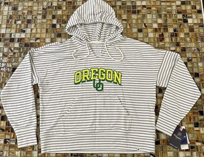 Women s Oregon Ducks Fanatics Striped Notch Neck Pullover Hoodie~Med~NWT~$55