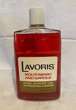 VTG 1960s LAVORIS MOUTHWASH & GARGLE Full Glass Bottle 20 oz. Vick Company NOS