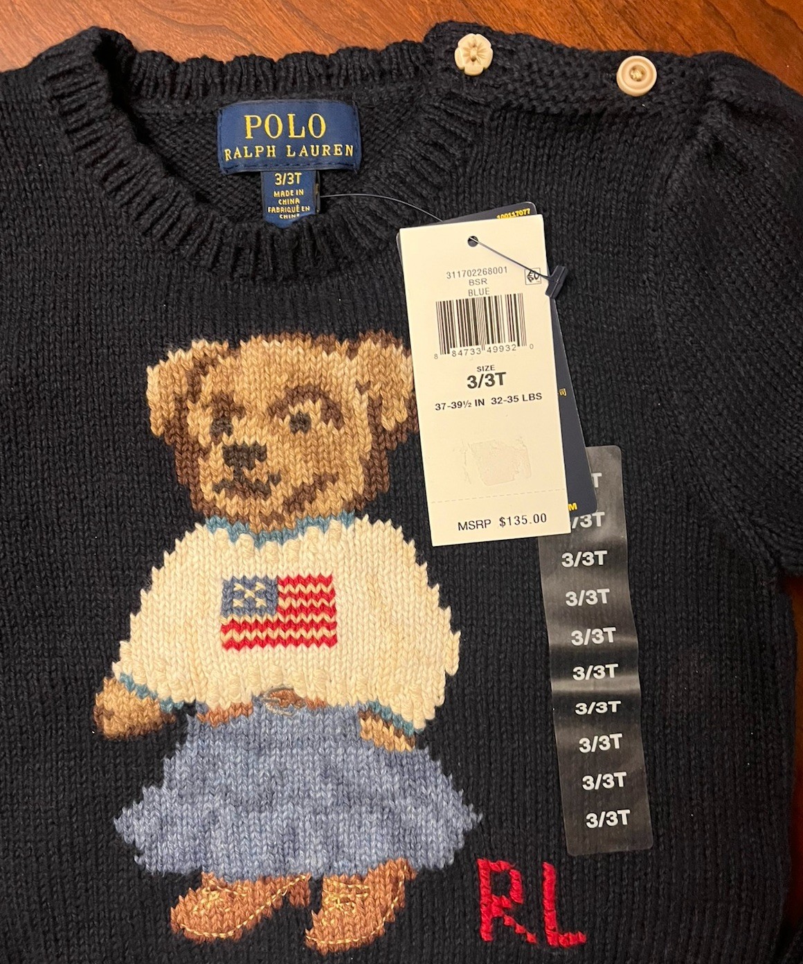 Ralph Lauren Toddler Girl NWT Navy Polo Bear Sweater Size 3T image 2