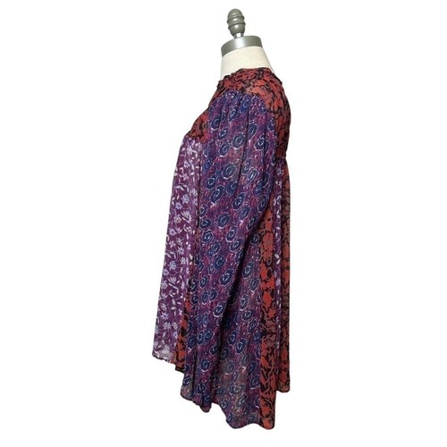 Free People Merrie Mix RARE Print Long Sleeve Oversized Tunic Size XS - 第 4/14 張圖片