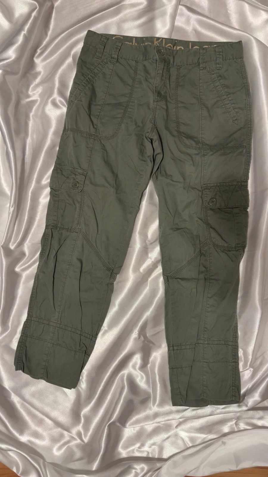 Calvin Klein Jeans Cargo Capri Pants Women’s Size 6 Olive Green Utility Y2K