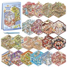 20 Sets DIY 3D Sticker Scene Book,Cute Cartoon Animal Multiple-color