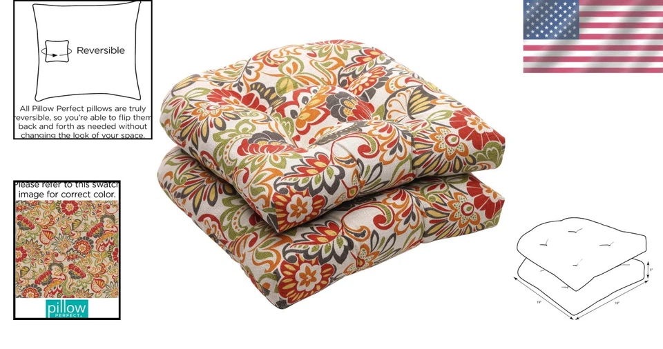 Cojines de asiento de silla florales acolchados - 19"x19" resistentes a la intemperie y a la decoloración, juego de 2 Foto 2 de 4