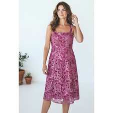 Adrianna Papell Womens 8 Pink Tonal Lace Midi Dress Sleeveless Pockets NWT