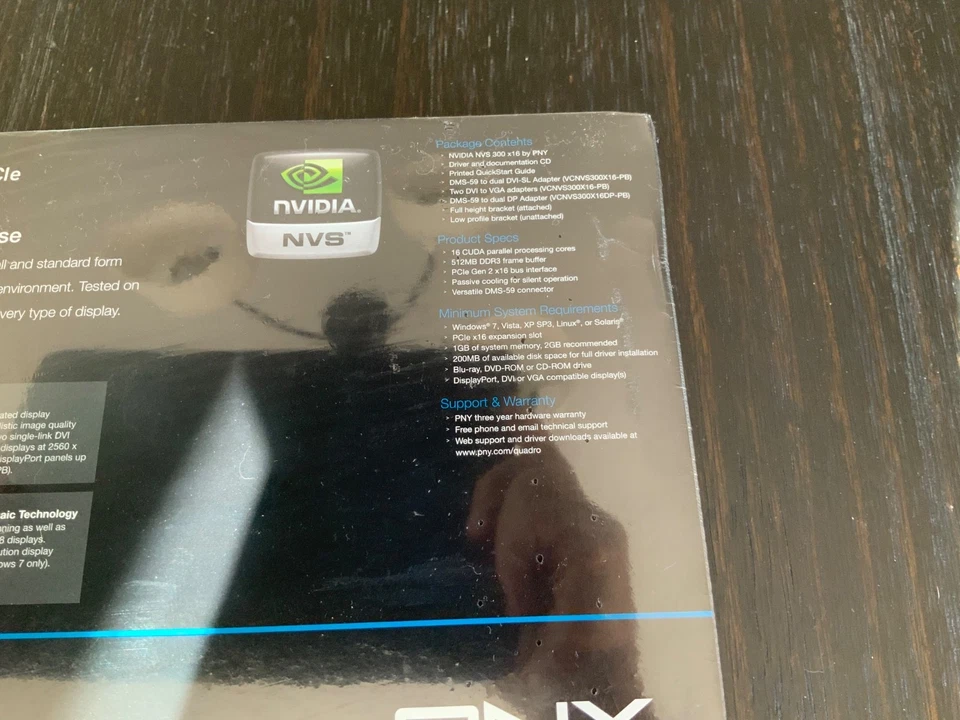 PNY NVIDIA NVS 300 x16 PCIe w/ Driver CD and Video Adapters New Sealed - Image 3 of 4