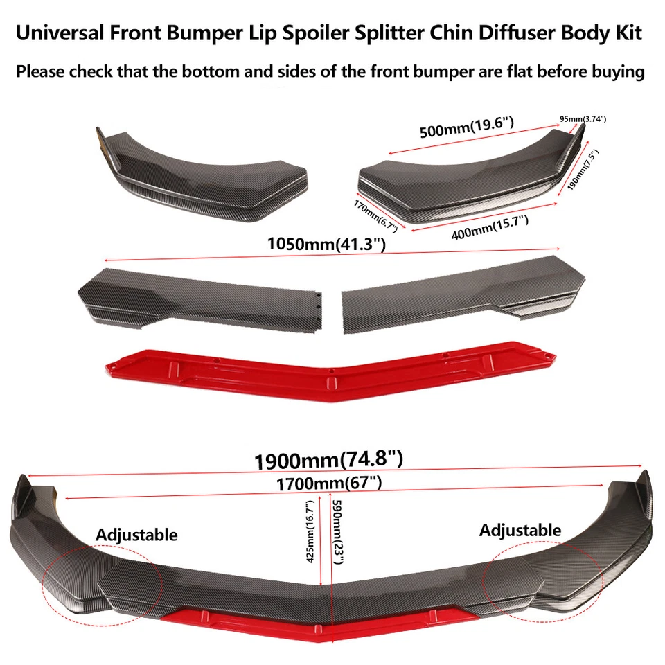 For Nissan Versa Universal Front Bumper Lip Spoiler Splitter Carbon Fiber - Image 2 of 4