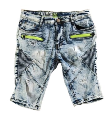 Ravmen Moto Biker Ripped Style Men's Shorts Size 32
