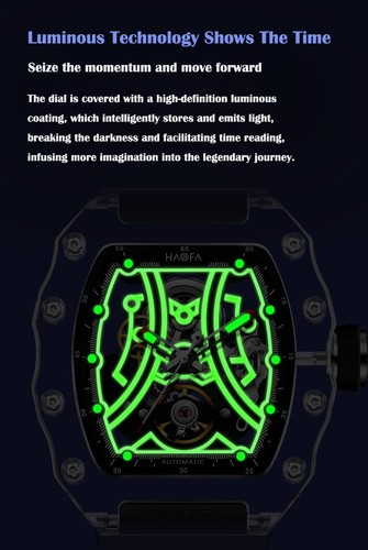Haofa automatik uhr herren luxus mechanical crystal case luminous watch men 2325 - Bild 4 von 14