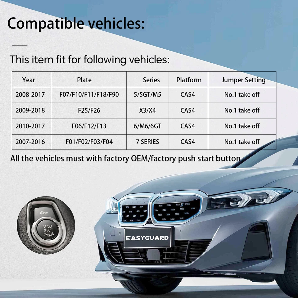 Sistema de arranque remoto para BMW F07 F10 F06 F01 F26 con pulsador OEM Foto 4 de 4