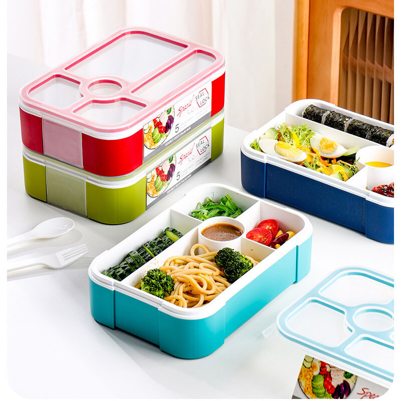 5 Portable Compartments Lunch Box Food Container Bento Storage Box