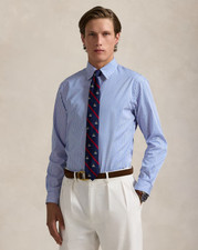  168 Polo Ralph Lauren Custom Fit Striped Poplin Shirt, Blue, Size 15 1/2