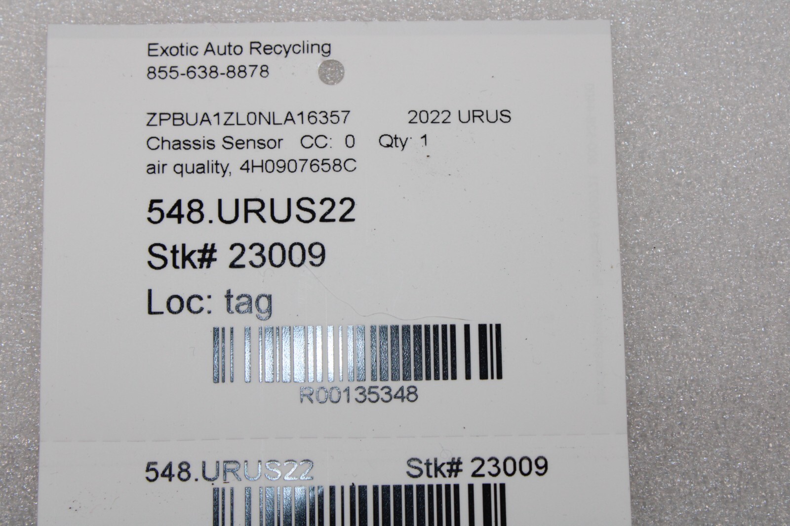 Lamborghini Urus, Air Quality Sensor, Used, P/N 4H0907658C