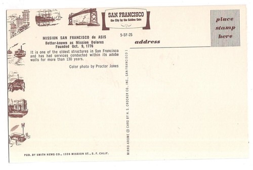 DOLORES MISSION SAN FRANCISCO de ASIS Kalifornien Kirche Gebäude Postkarte CA - Bild 2 von 2