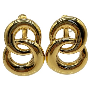 Vtg Napier Earrings Figure 8 Entwined Loop Link 80s Couture Gold Plated Clip A3