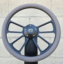 14 Black 4 Spoke Steering Wheel W Gray Vinyl Half Wrap Forever Sharp Horn