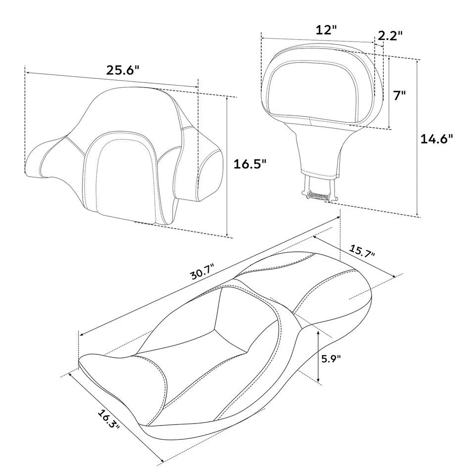 Assento e encosto pretos para motorista e passageiro adequados para Harley Touring Road Glide 14-23 - Imagem 2 de 4