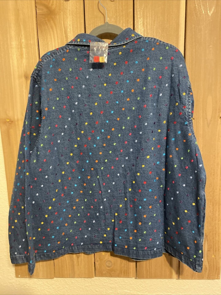 Willow Ridge Blue Jean Multicolor Dotted Embroidery Jacket Size M NWOT