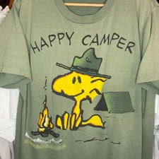 Vintage Happy Camper Woodstock short sleeve military green color shirt KV35431