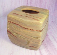 Tissue Box Cover Southwestern Pottery Earthtones Metallic Copper Gold Ceramic Sq