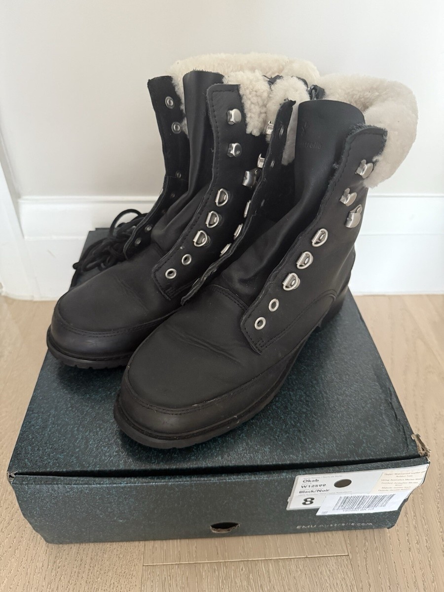 Emu Women Black Waterproof lining Marino wool /sheepskin collar