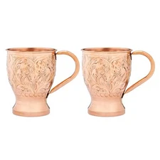 Embossed Solid Copper 16 oz. Moscow Mule Mugs, Set of 2