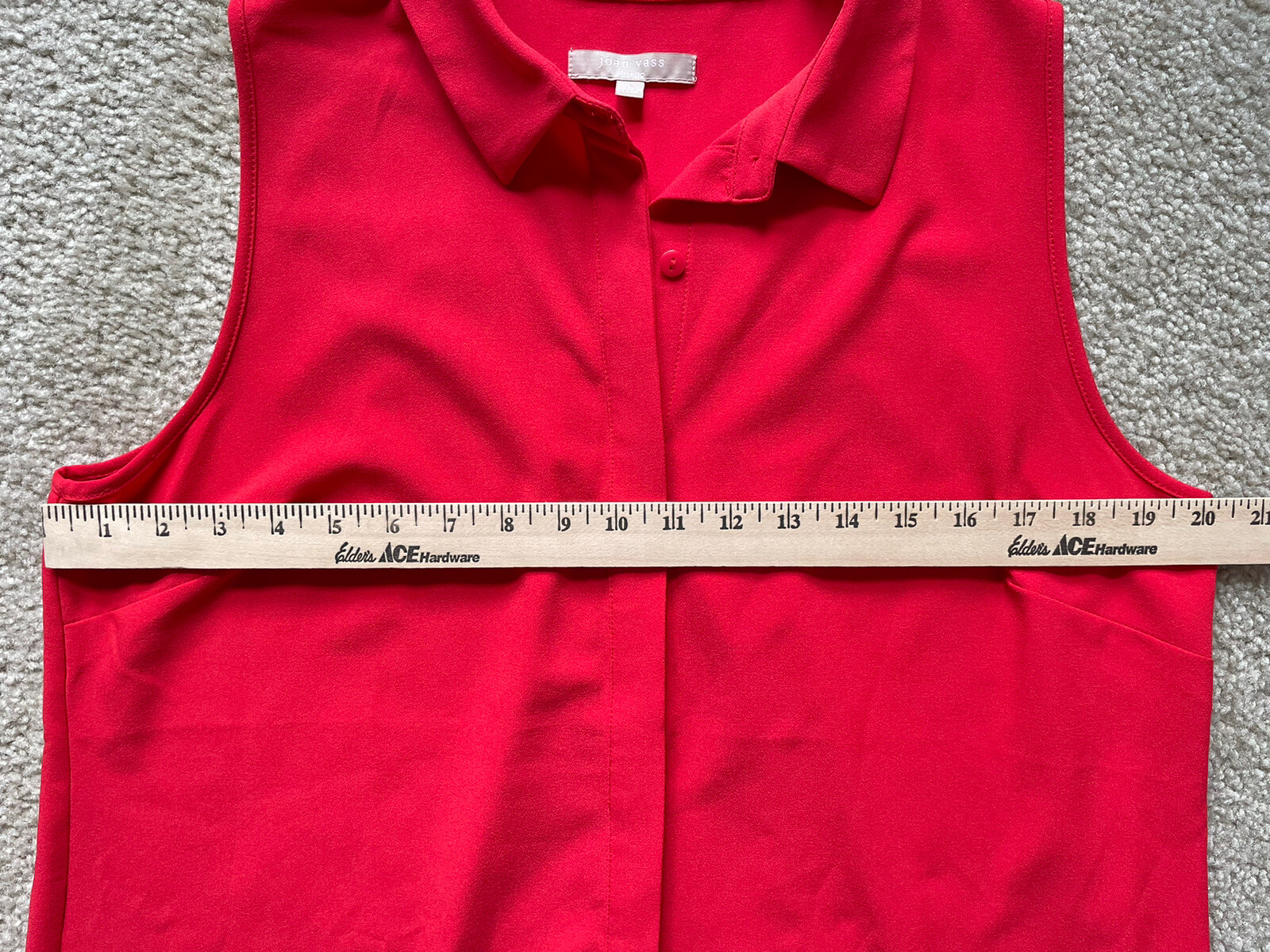 Joan Vass Studio Sz L Longline Red Tunic Button Front Stretch Sleeveless Slits