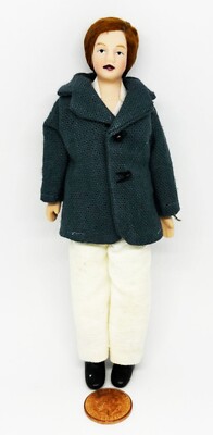 Puppenstube Modern Man Mark in Hose & Mantel Maßstab 1:12 Miniatur Puppe Tumdee