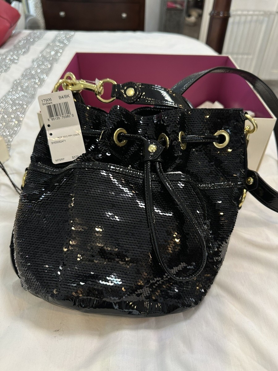 Lovely Coach 17906 sequin Poppy Cinch black gold drawstring bag