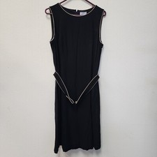 Ann Taylor Loft Dress 14 Sheath Black Tan Belt Knee Office Career Classy Preppy