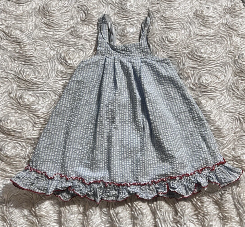 Vestido xadrez abobrinha feminino branco e azul detalhe de morango tamanho 6 - Imagem 4 de 4