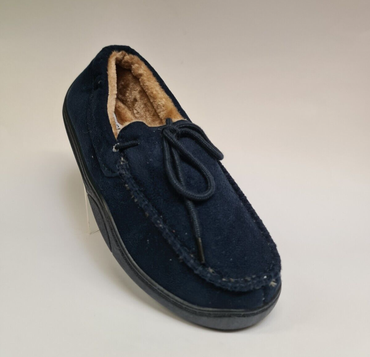 SAOLA MENS MOCCASIN SLIPPER NAVY BLUE FLEECEY LINED HARD WEARING SOLE GIFT BOXED NEW