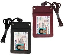 Leather ID Badge Holder Neck Strap Travel Lanyard Card Wallet US SELLER